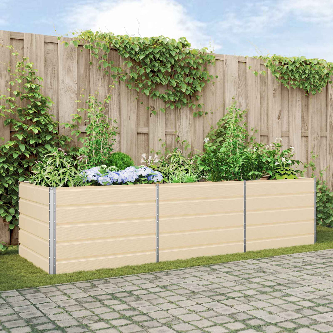 vidaXL Jardinera Marfil 290 x 100 x 75 cm Acero Galvanizado