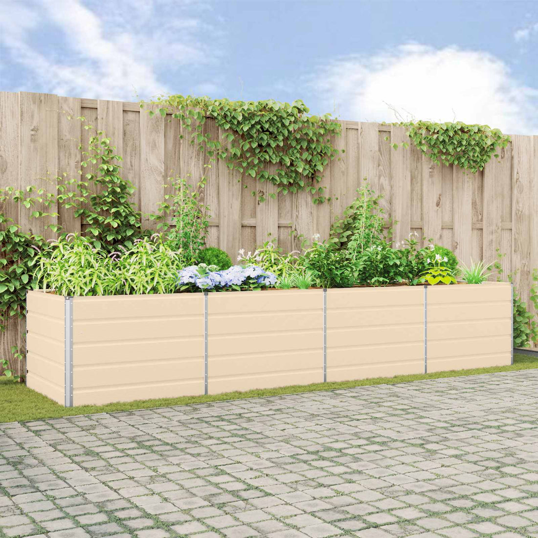 vidaXL Jardinera Marfil 385 x 100 x 75 cm Acero Galvanizado