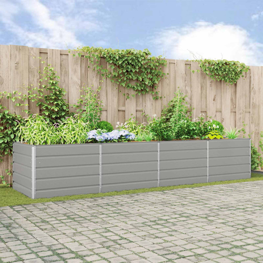 vidaXL Jardinera Gris Claro 385 x 100 x 75 cm Acero Galvanizado
