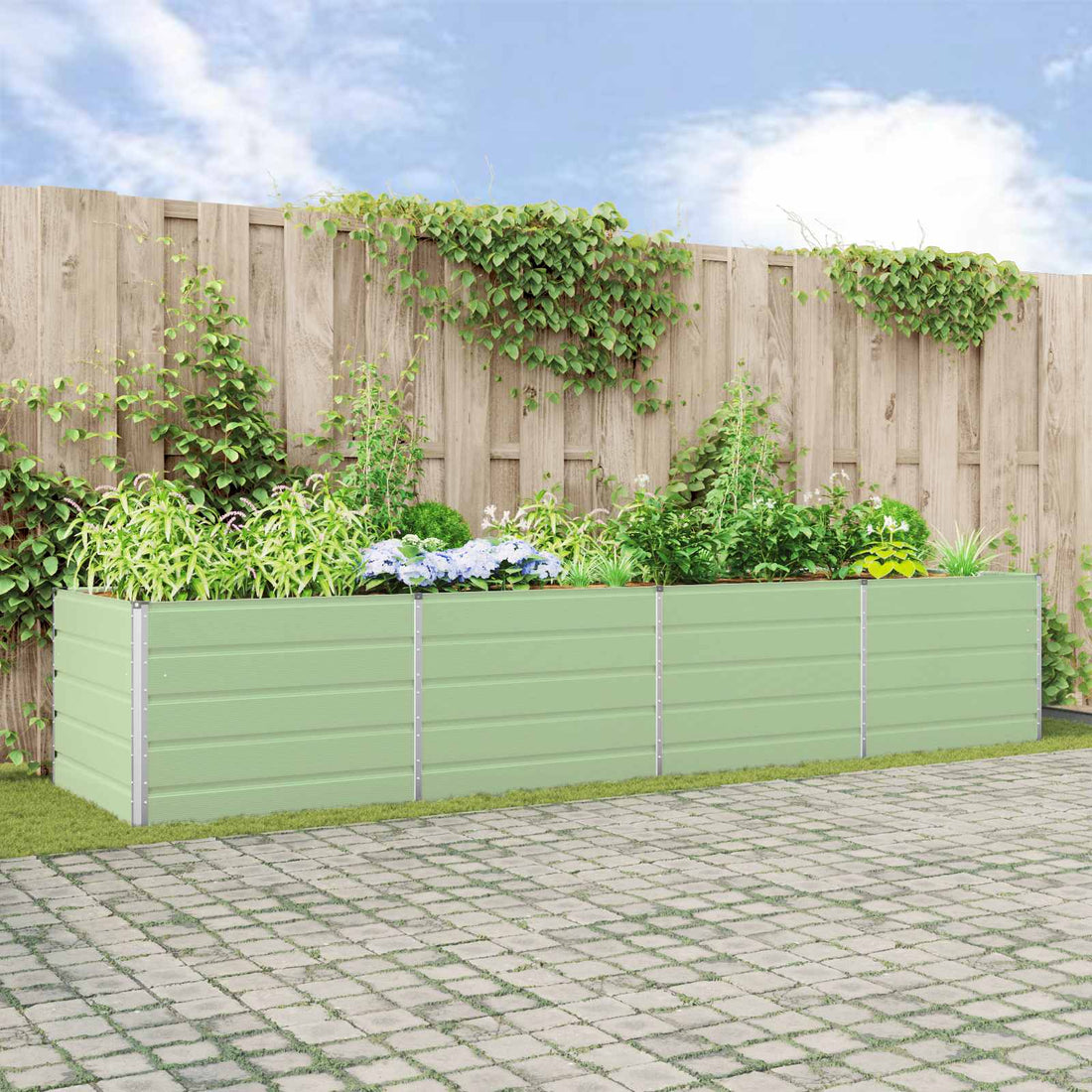 vidaXL Jardinera Verde Pastel 385 x 100 x 75 cm Acero Galvanizado