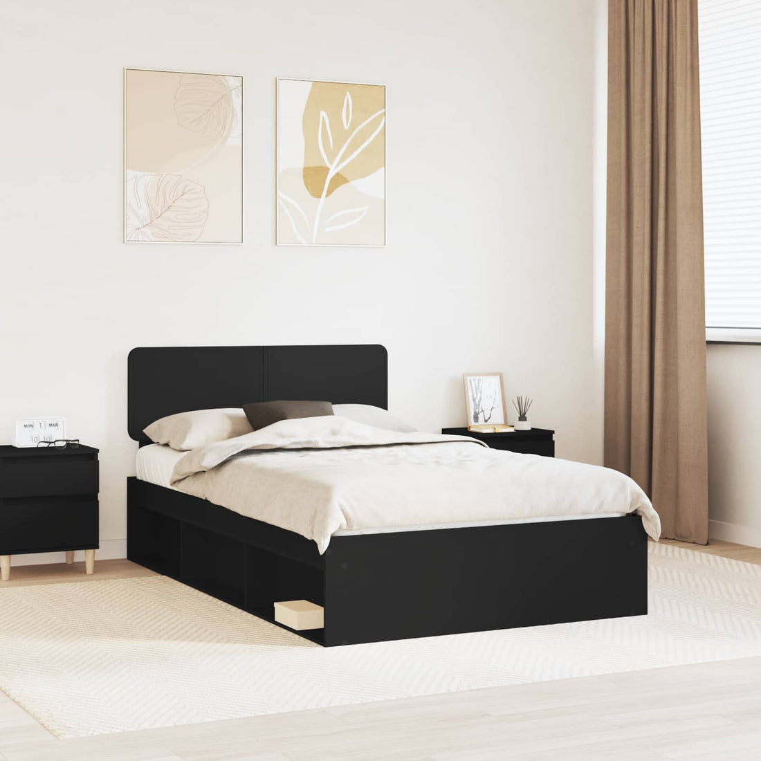 vidaXL Estructura de cama Negro 135 x 190 cm Madera de pino macizo