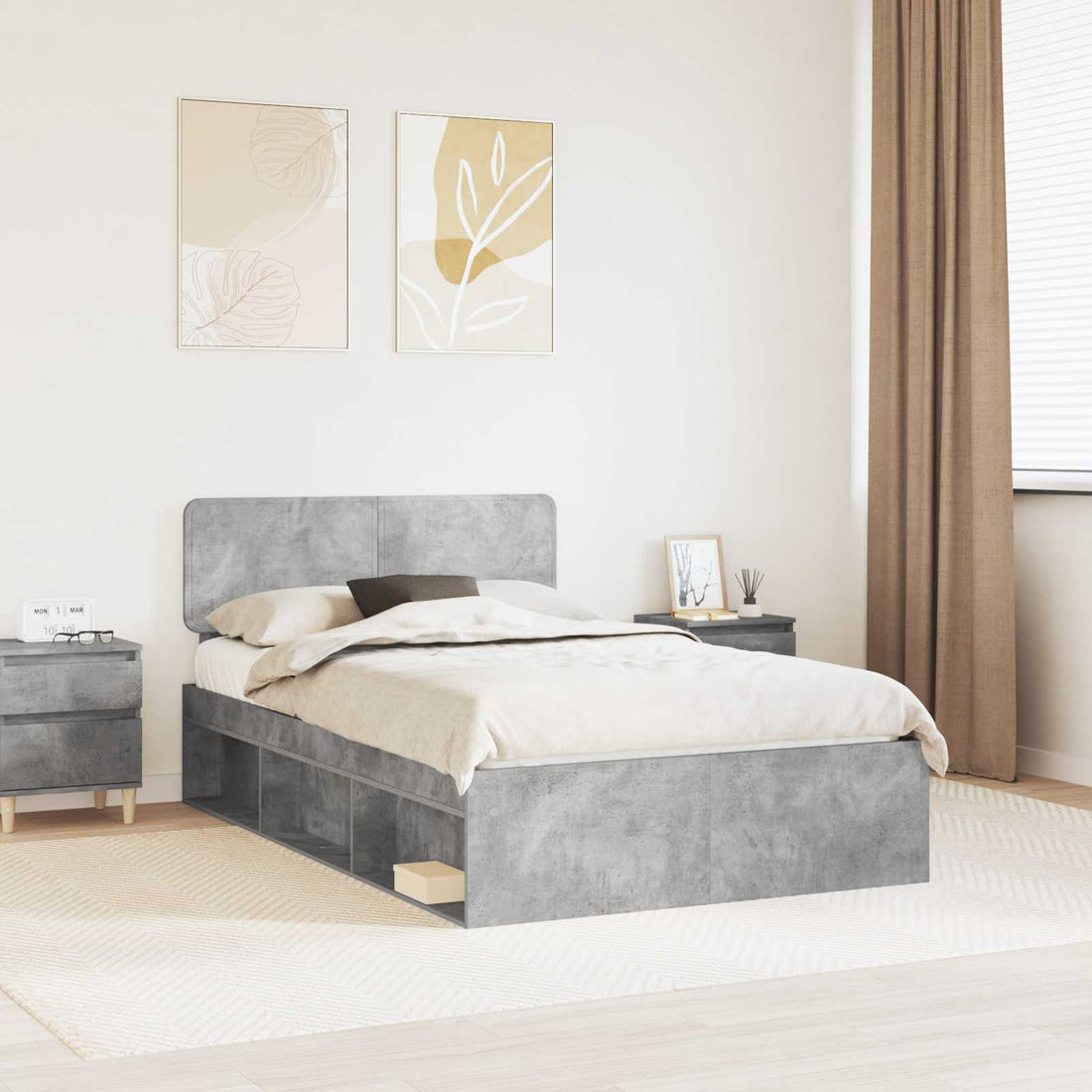 vidaXL Estructura de cama con cabecera Gris concreto 135 x 190 cm