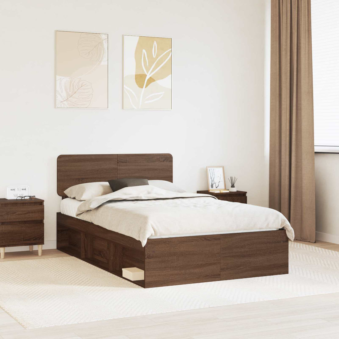 vidaXL Estructura de cama con cabecera Roble Marrón 120 x 200 cm