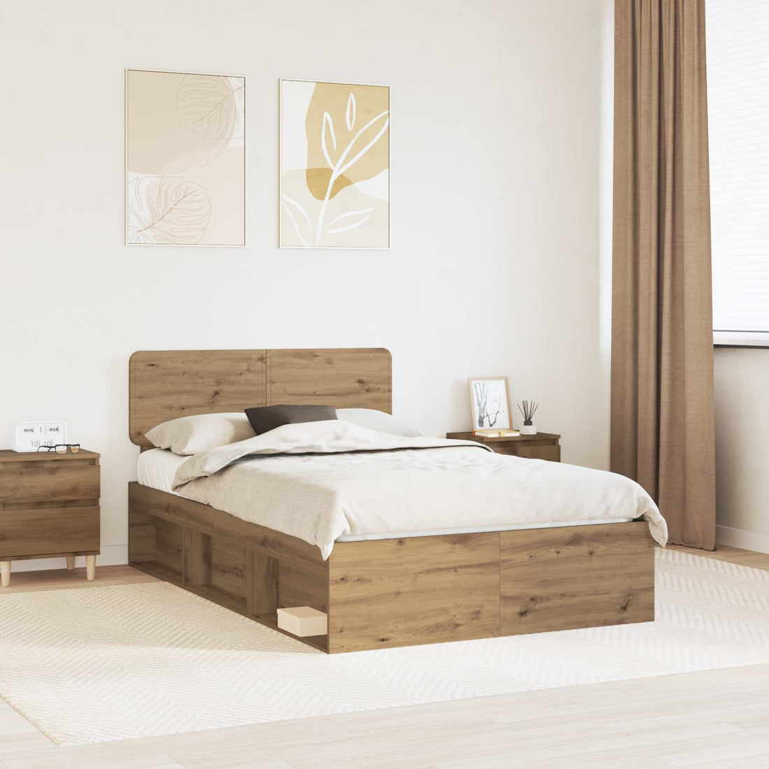 vidaXL Estructura de cama con cabecera Roble artisan 120 x 200 cm