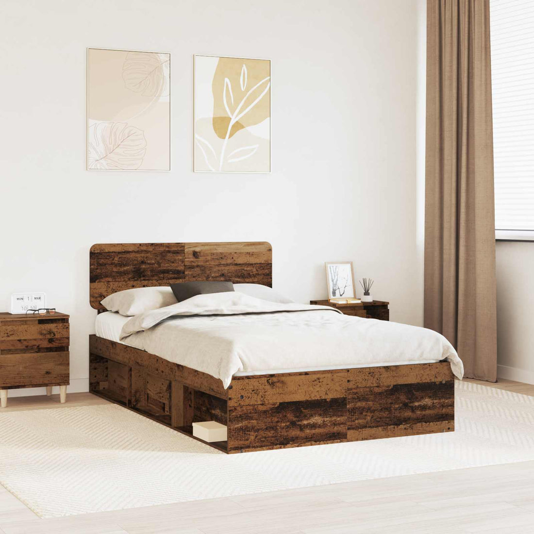 vidaXL Estructura de cama con cabecera Madera vieja 120 x 190 cm