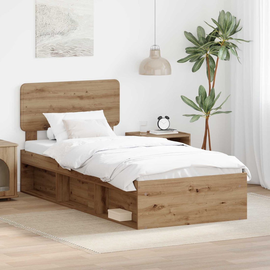 vidaXL Estructura de cama con cabecera Roble artisan 100 x 200 cm