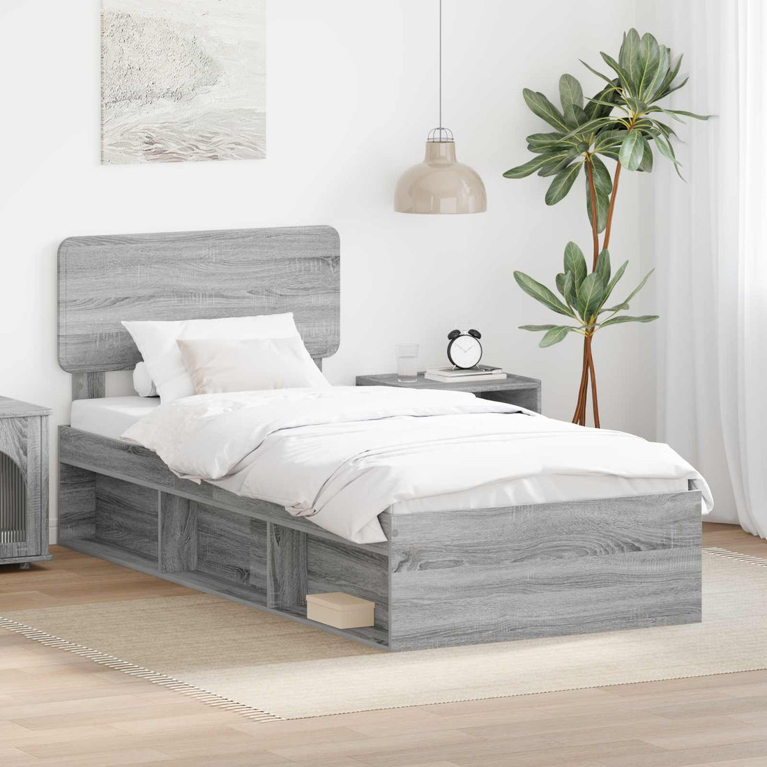 vidaXL Estructura de cama con cabecera Gris Sonoma 90 x 200 cm
