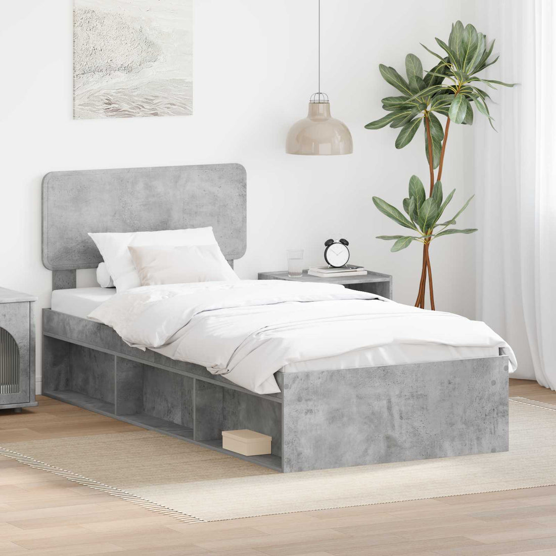 vidaXL Estructura de cama con cabecera Gris concreto 90 x 190 cm
