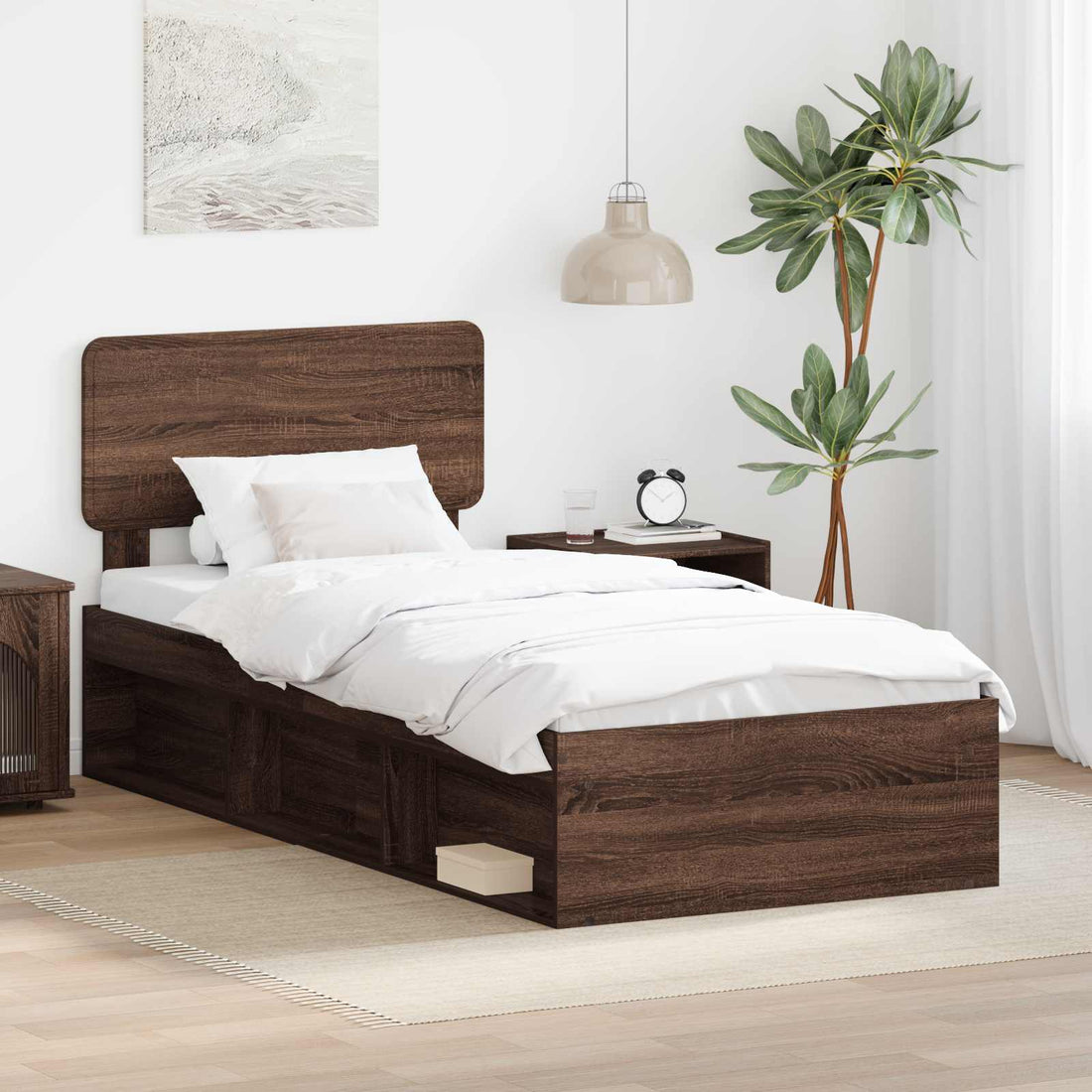 vidaXL Estructura de cama con cabecera Roble Marrón 75 x 190 cm