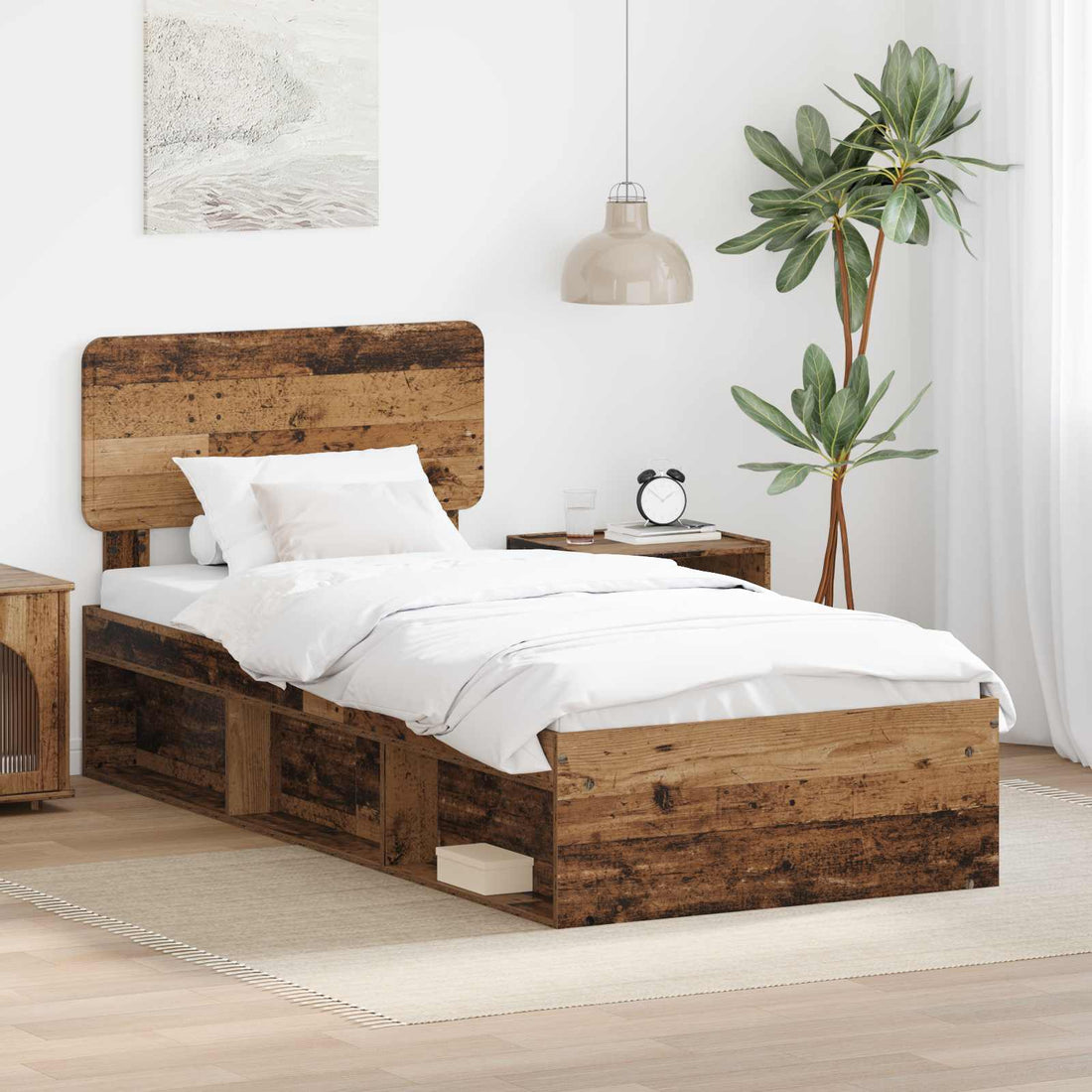 vidaXL Estructura de cama con cabecera Madera vieja 75 x 190 cm