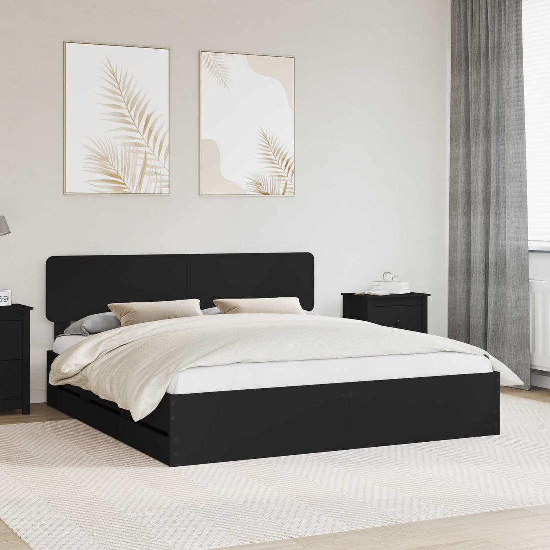 vidaXL Estructura de cama Negro 200 x 200 cm Madera de ingeniería