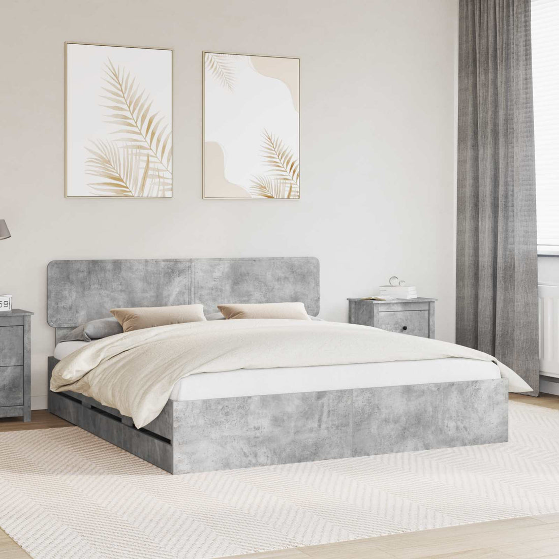 vidaXL Estructura de cama con cajón Gris Concreto 200 x 200 cm