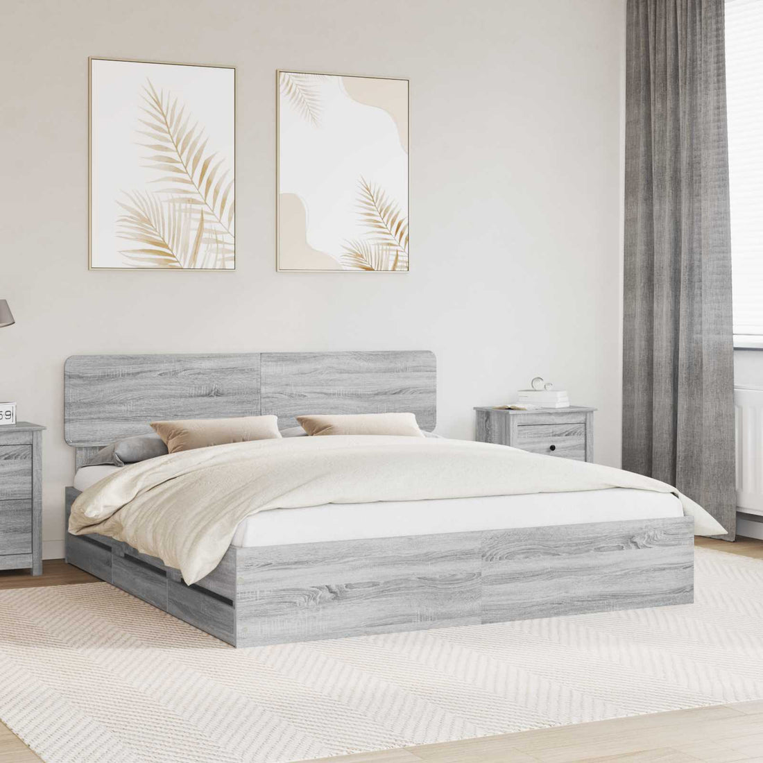 vidaXL Estructura de cama con cajón Gris Sonoma 180 x 200 cm