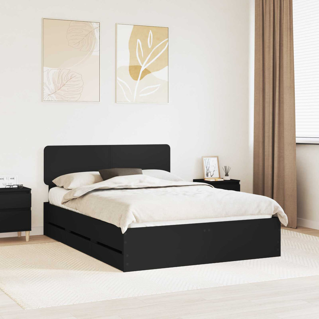 vidaXL Estructura de cama Negro 150 x 200 cm Madera de ingeniería