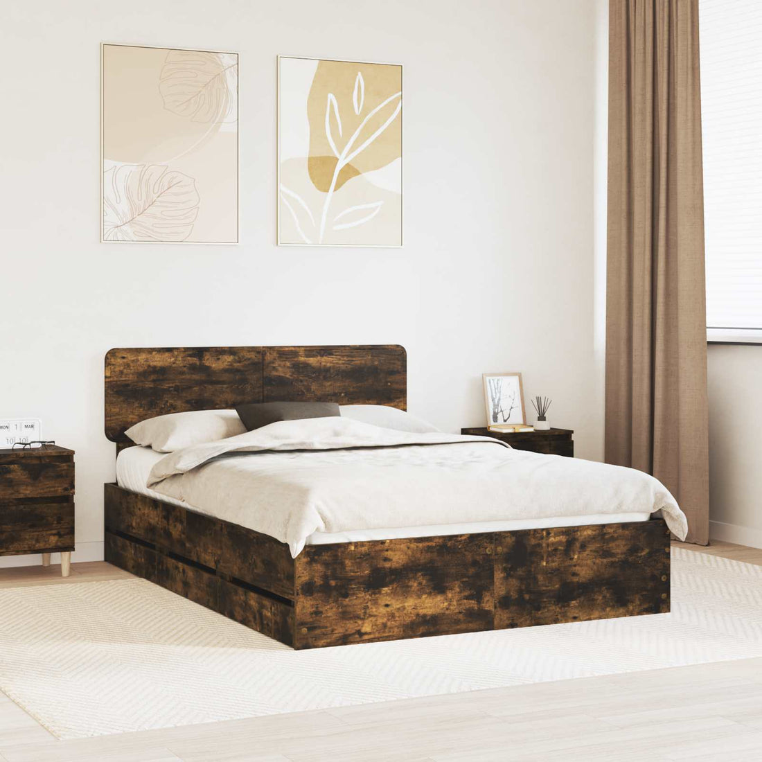 vidaXL Estructura de cama con cajón Roble Ahumado 140 x 200 cm