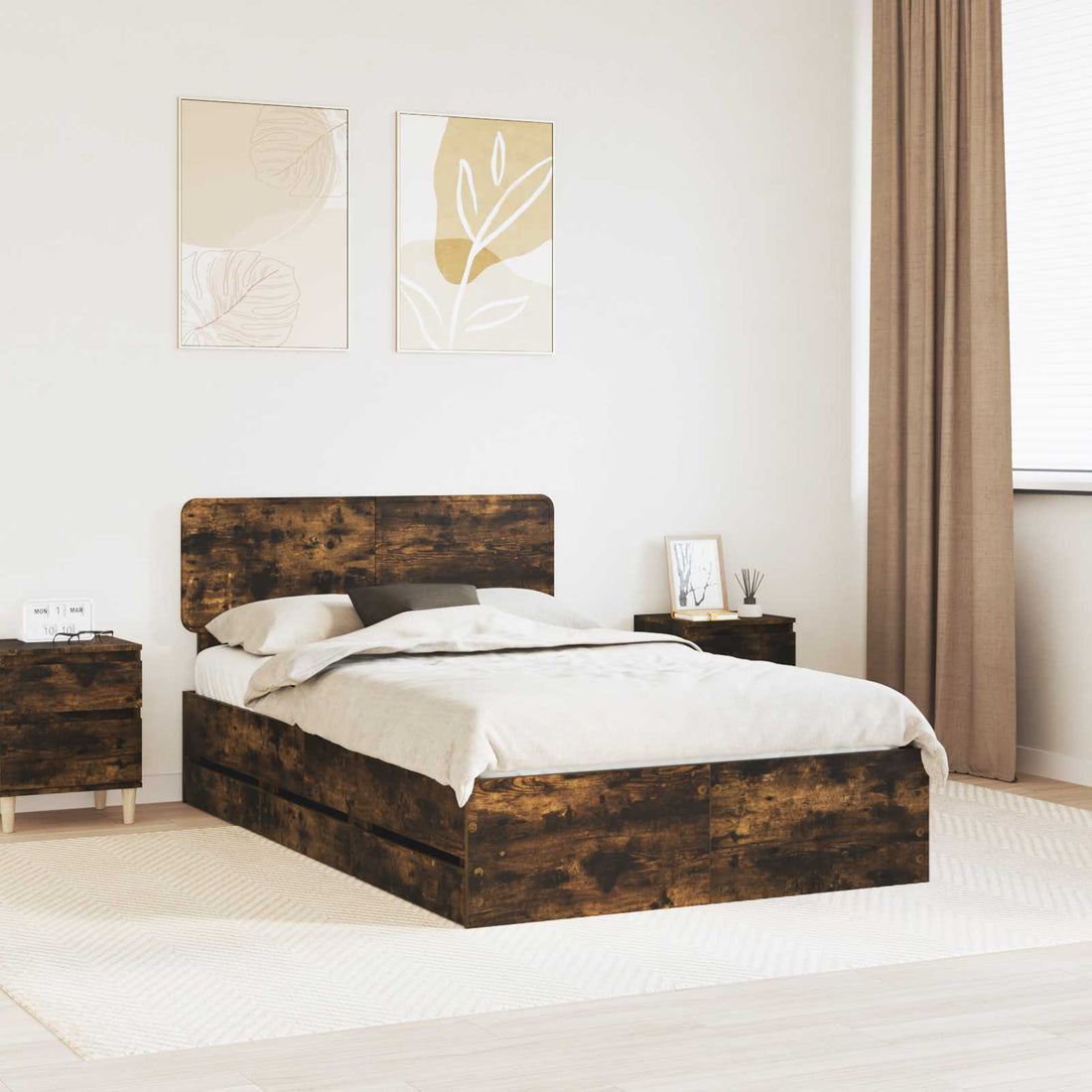 vidaXL Estructura de cama con cajón Roble Ahumado 120 x 200 cm