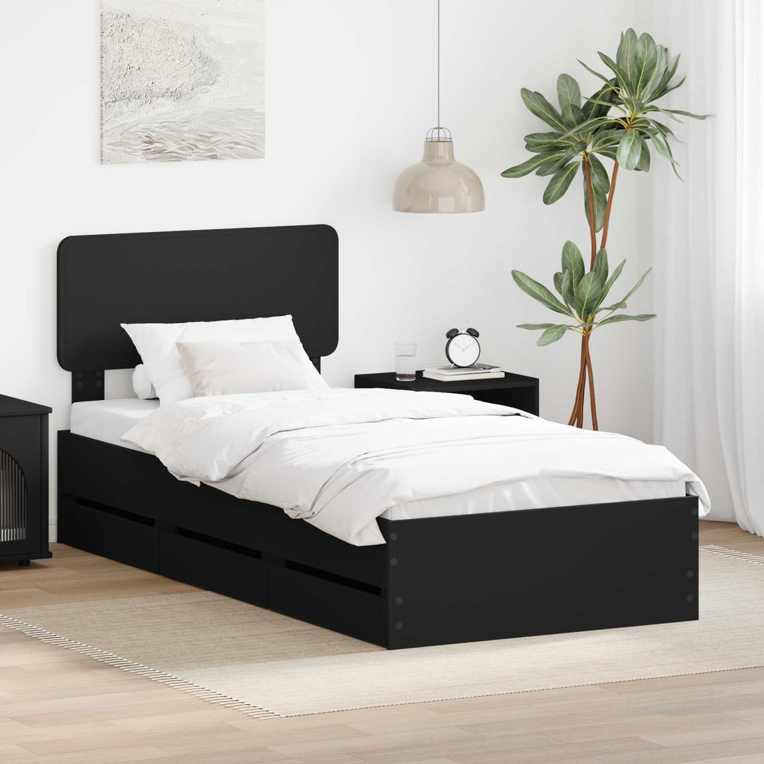 vidaXL Estructura de cama Negro 100 x 200 cm Madera de ingeniería
