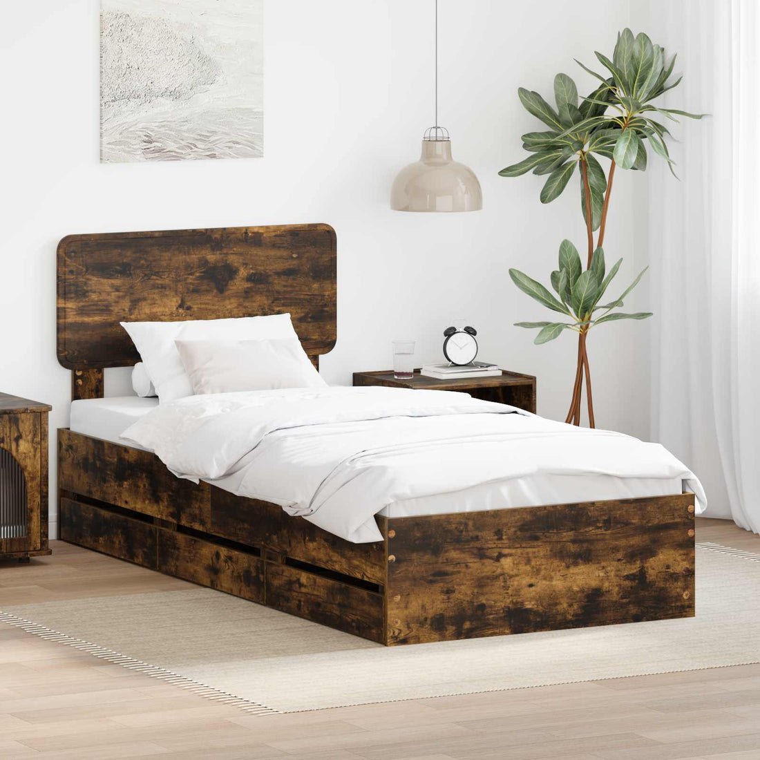 vidaXL Estructura de cama con cajón Roble Ahumado 100 x 200 cm