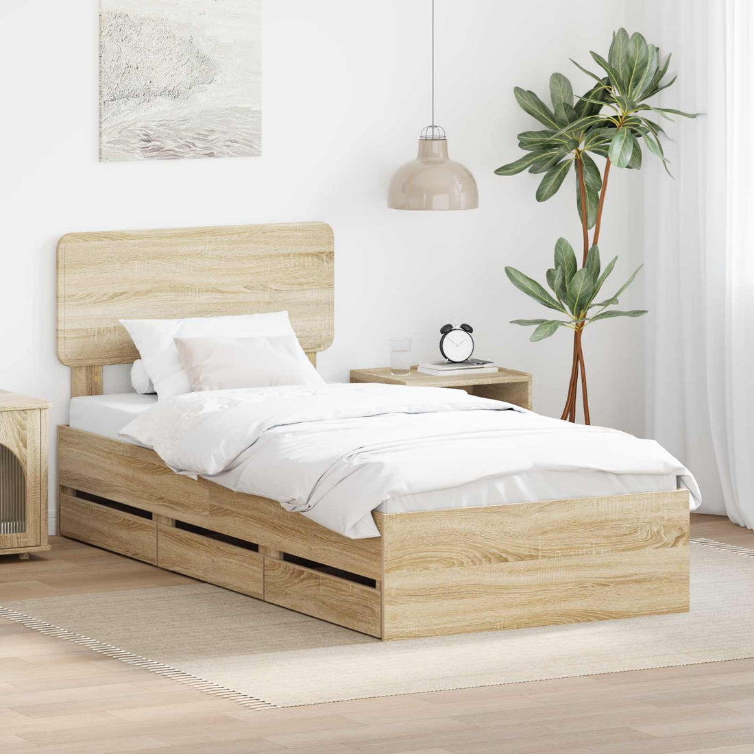 vidaXL Estructura de cama con cajón Roble Sonoma 75 x 190 cm