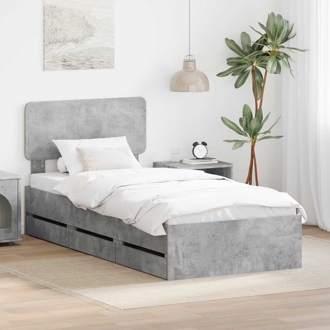 vidaXL Estructura de cama con cajón Gris Concreto 75 x 190 cm