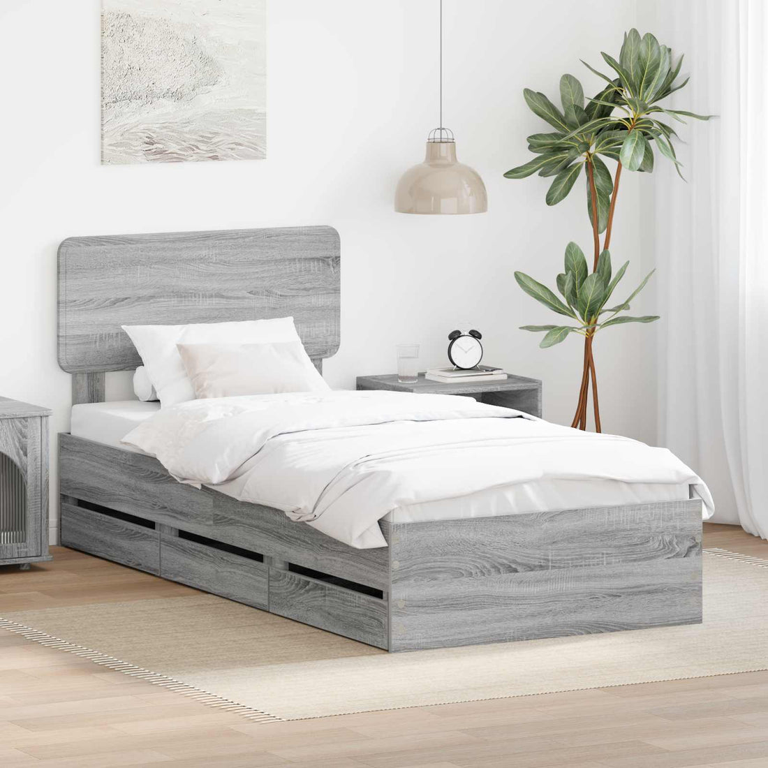 vidaXL Estructura de cama Gris Sonoma 75 x 190 cm Madera de ingeniería