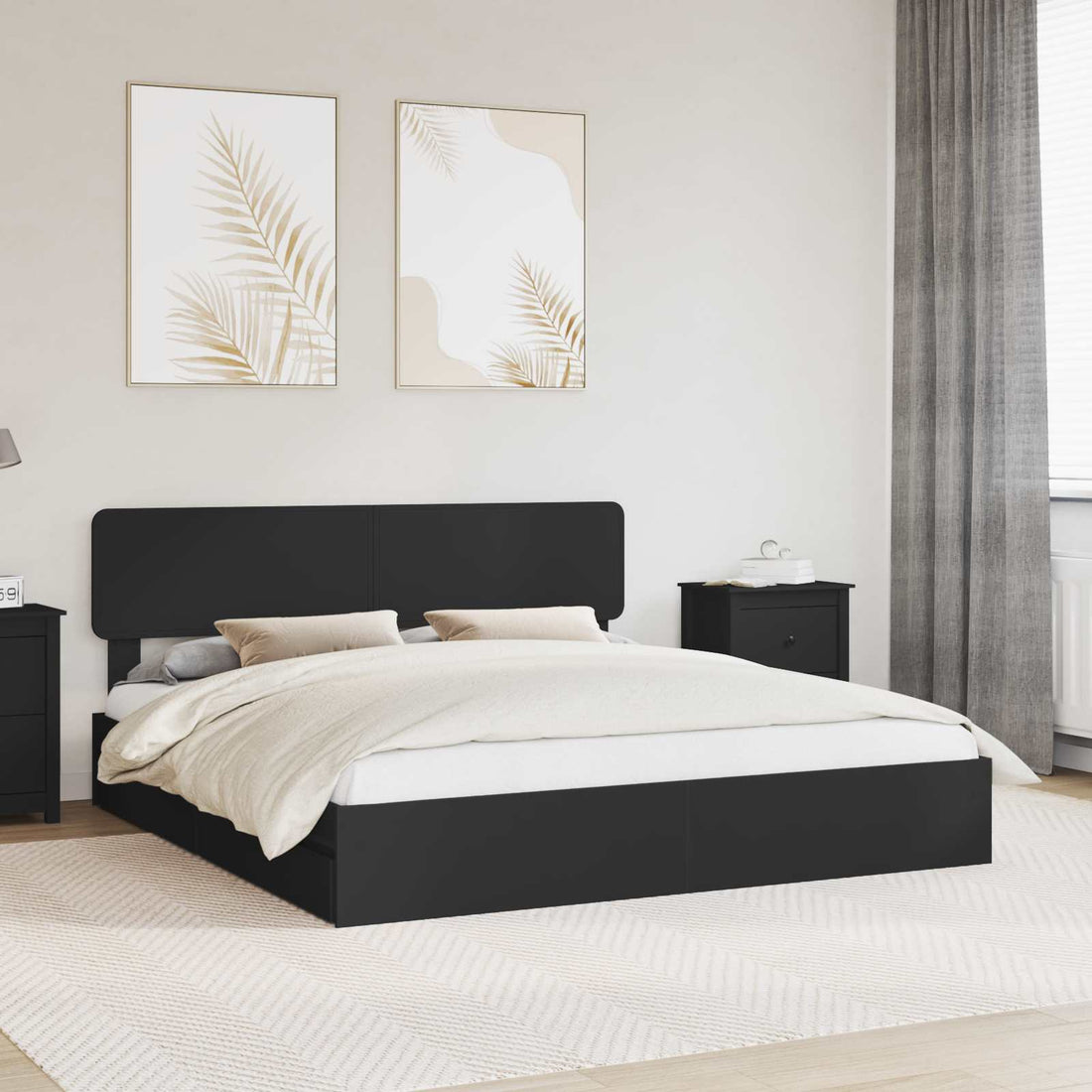 vidaXL Cama con almacenamiento Negro 200 x 200 cm Madera de ingeniería