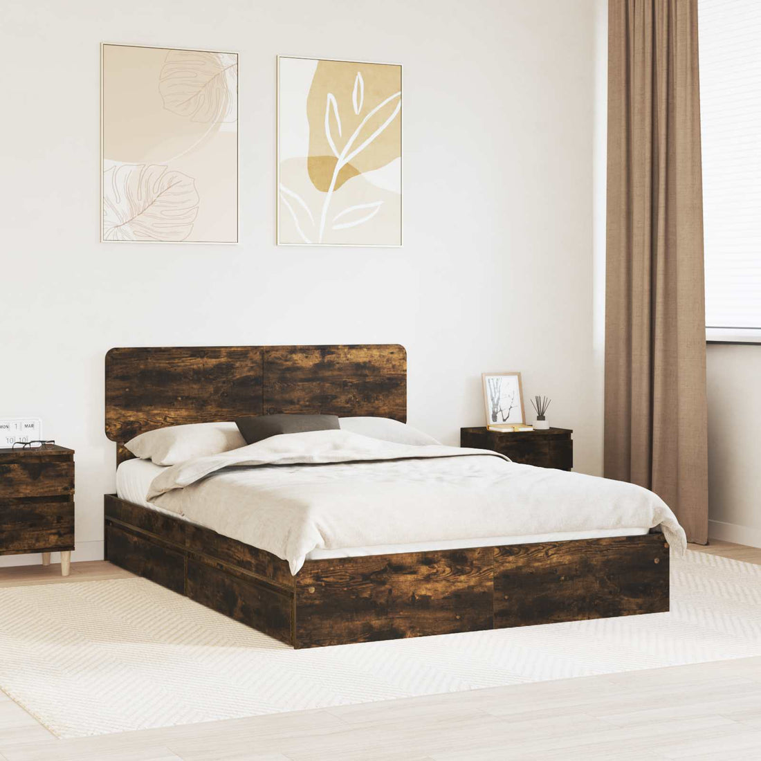 vidaXL Cama con almacenamiento con cajón Roble ahumado 160 x 200 cm