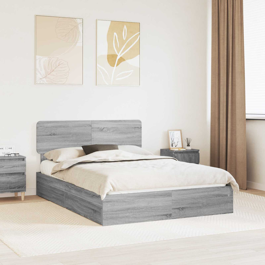 vidaXL Cama con almacenamiento con cajón Gris Sonoma 150 x 200 cm