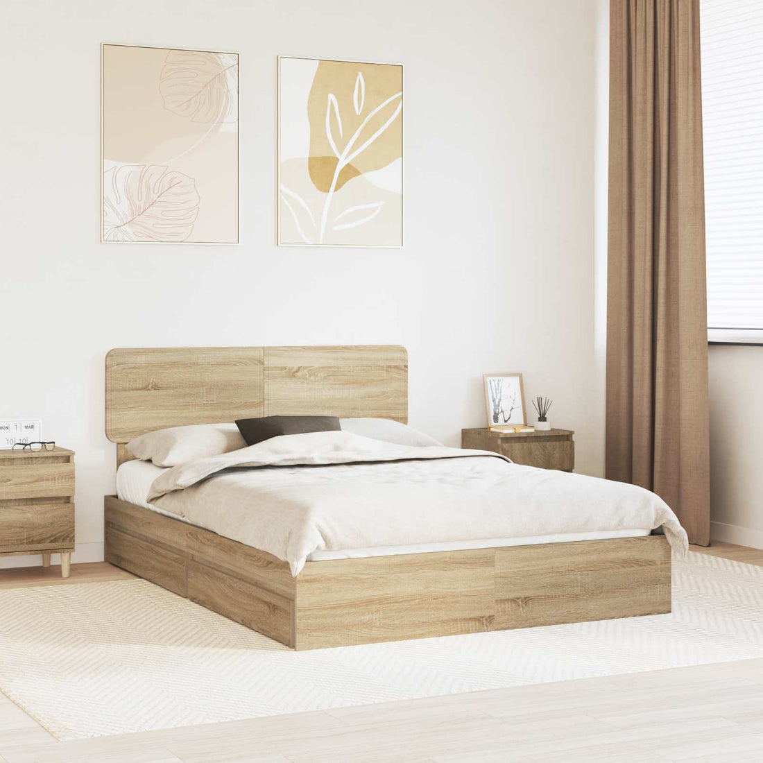vidaXL Cama con almacenamiento con cajón Roble Sonoma 140 x 200 cm