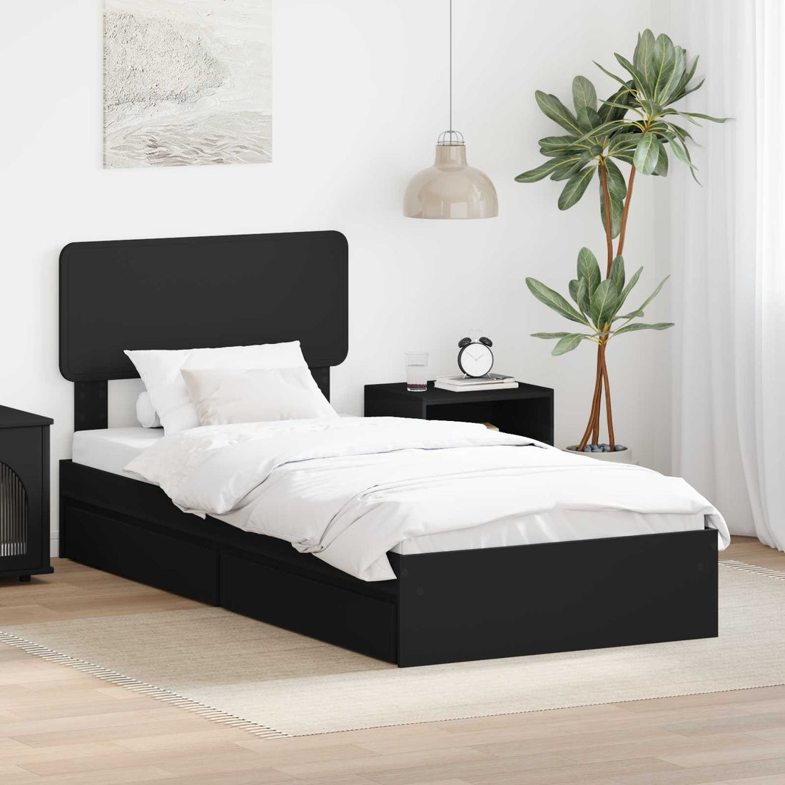 vidaXL Cama con almacenamiento Negro 75 x 190 cm Madera de ingeniería