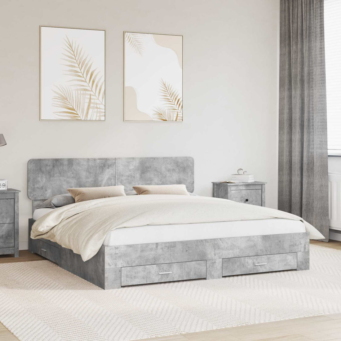 vidaXL Estructura de cama con cajón Gris Concreto 200 x 200 cm