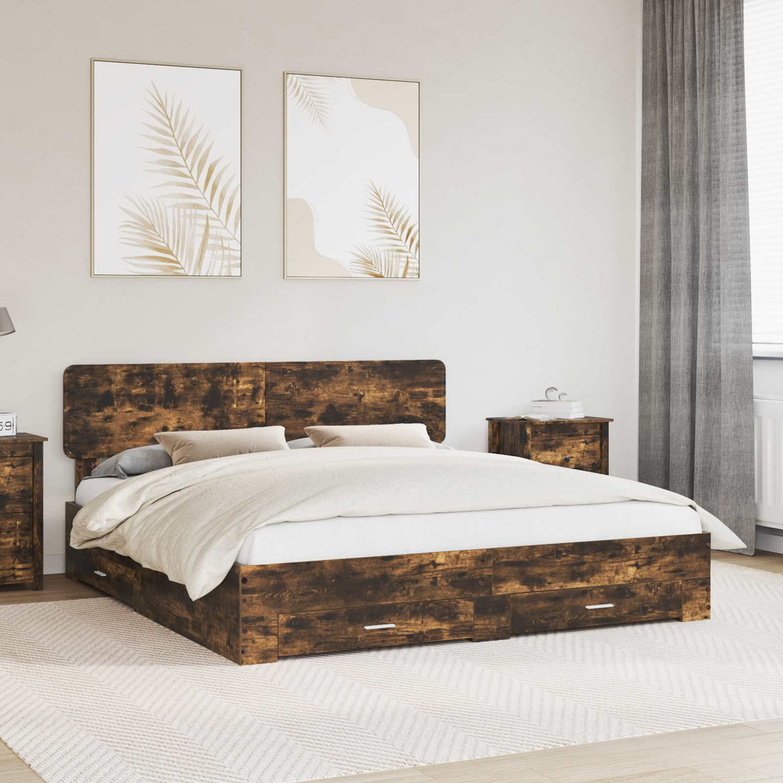 vidaXL Estructura de cama con cajón Roble ahumado 200 x 200 cm