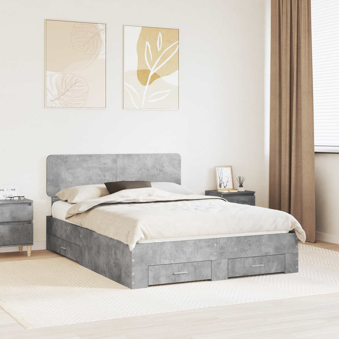 vidaXL Estructura de cama con cajón Gris Concreto 160 x 200 cm