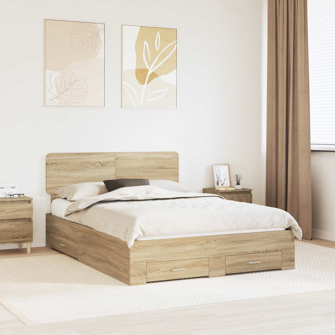 vidaXL Estructura de cama con cajón Roble Sonoma 150 x 200 cm