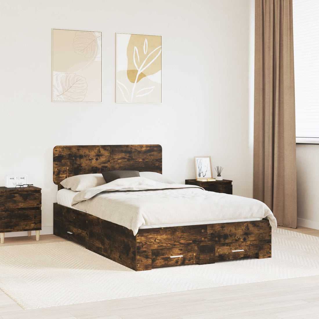 vidaXL Estructura de cama con cajón Roble ahumado 120 x 200 cm