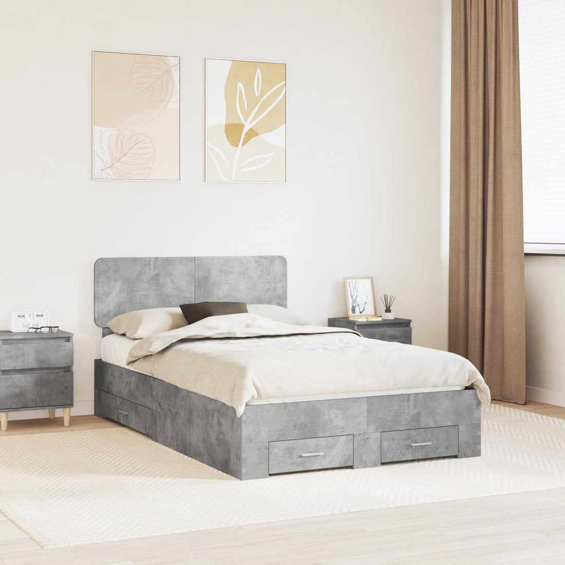 vidaXL Estructura de cama con cajón Gris Concreto 120 x 190 cm