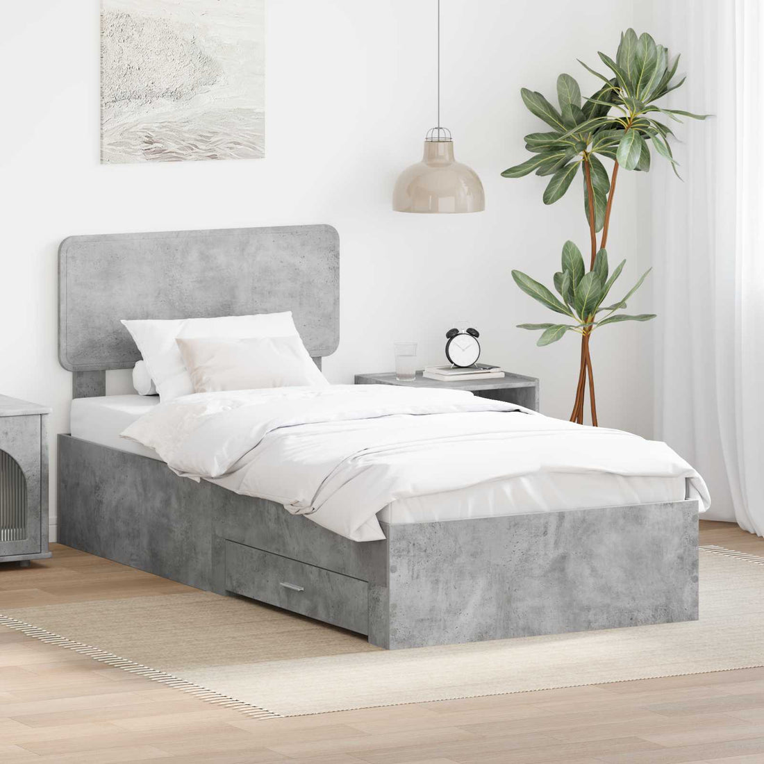 vidaXL Estructura de cama con cajón Gris Concreto 100 x 200 cm