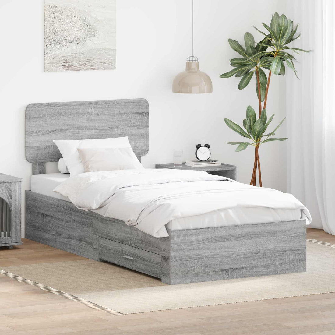 vidaXL Estructura de cama Gris Sonoma 90 x 190 cm Madera de ingeniería
