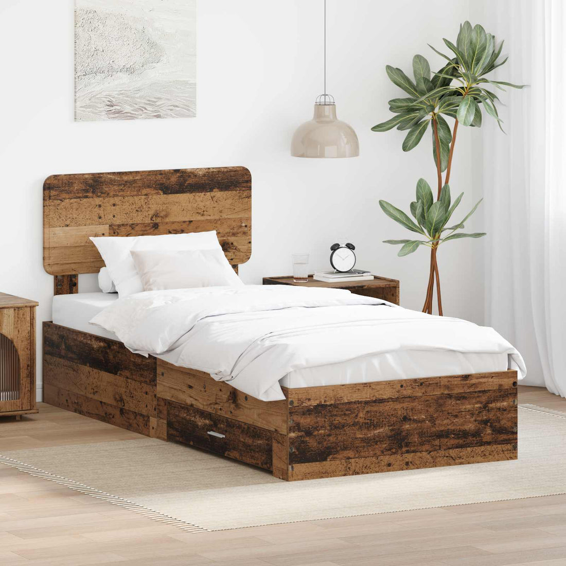 vidaXL Estructura de cama con cajón Madera vieja 90 x 190 cm