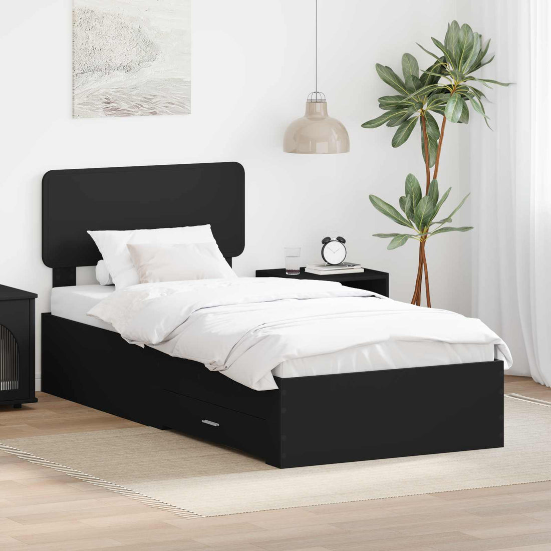 vidaXL Estructura de cama Negro 75 x 190 cm Madera de ingeniería