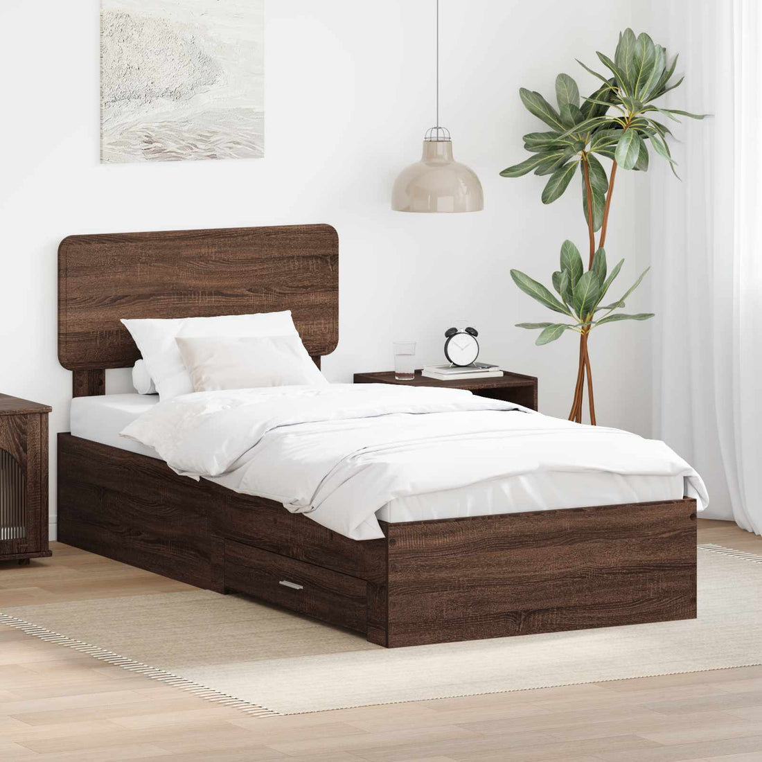 vidaXL Estructura de cama con cajón Roble Marrón 75 x 190 cm