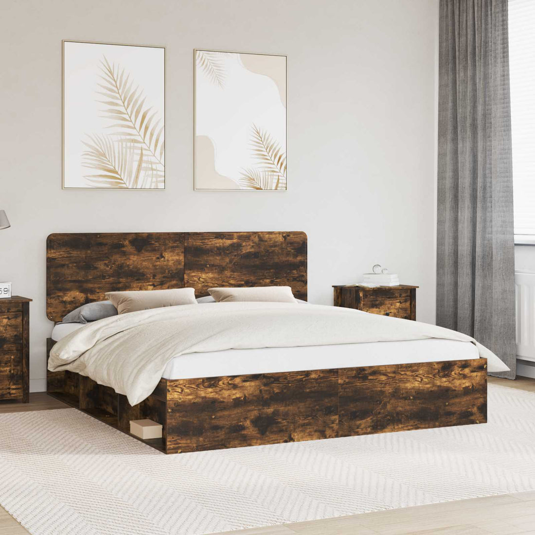 vidaXL Estructura de cama con cabecera Roble ahumado 180 x 200 cm