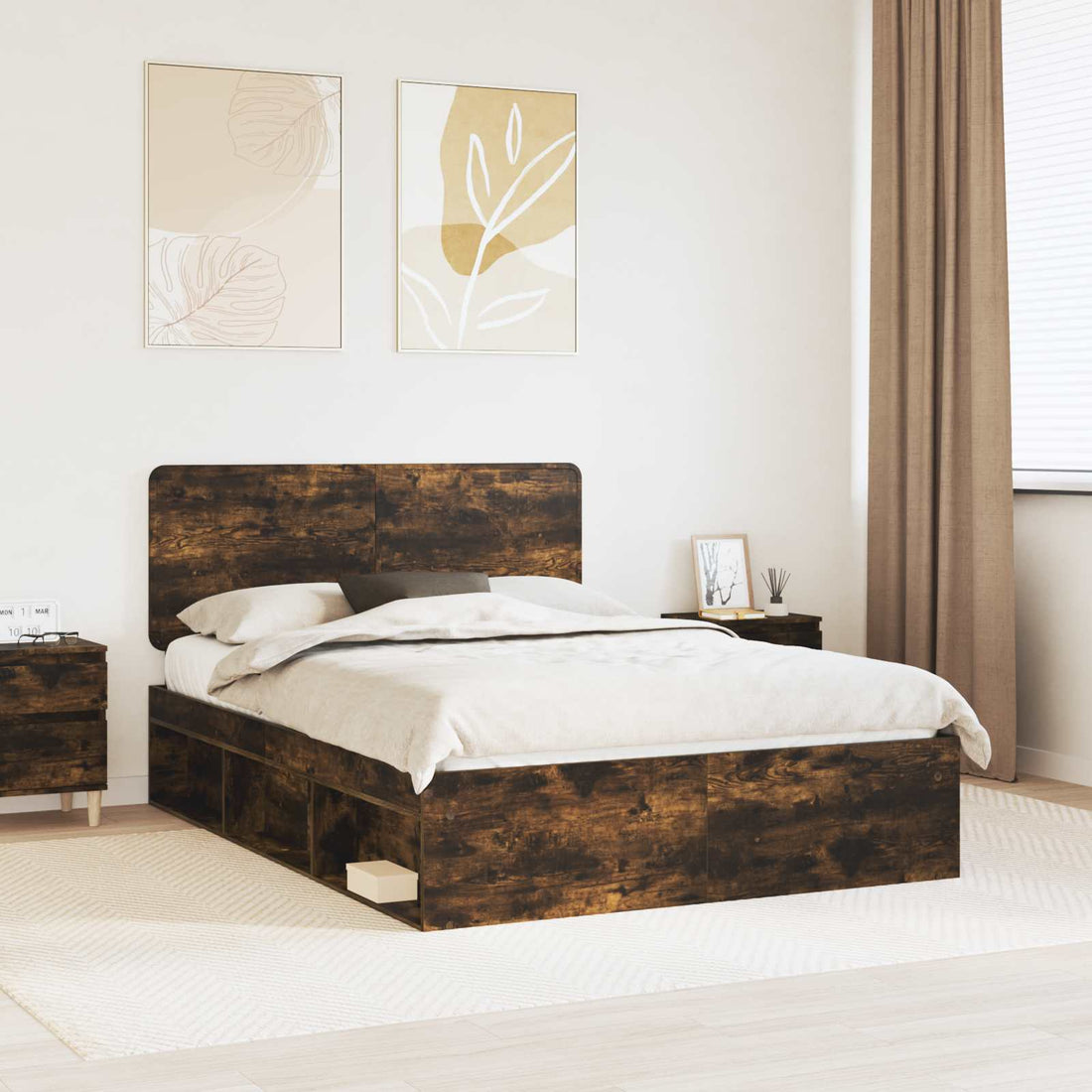 vidaXL Estructura de cama con cabecera Roble ahumado 150 x 200 cm