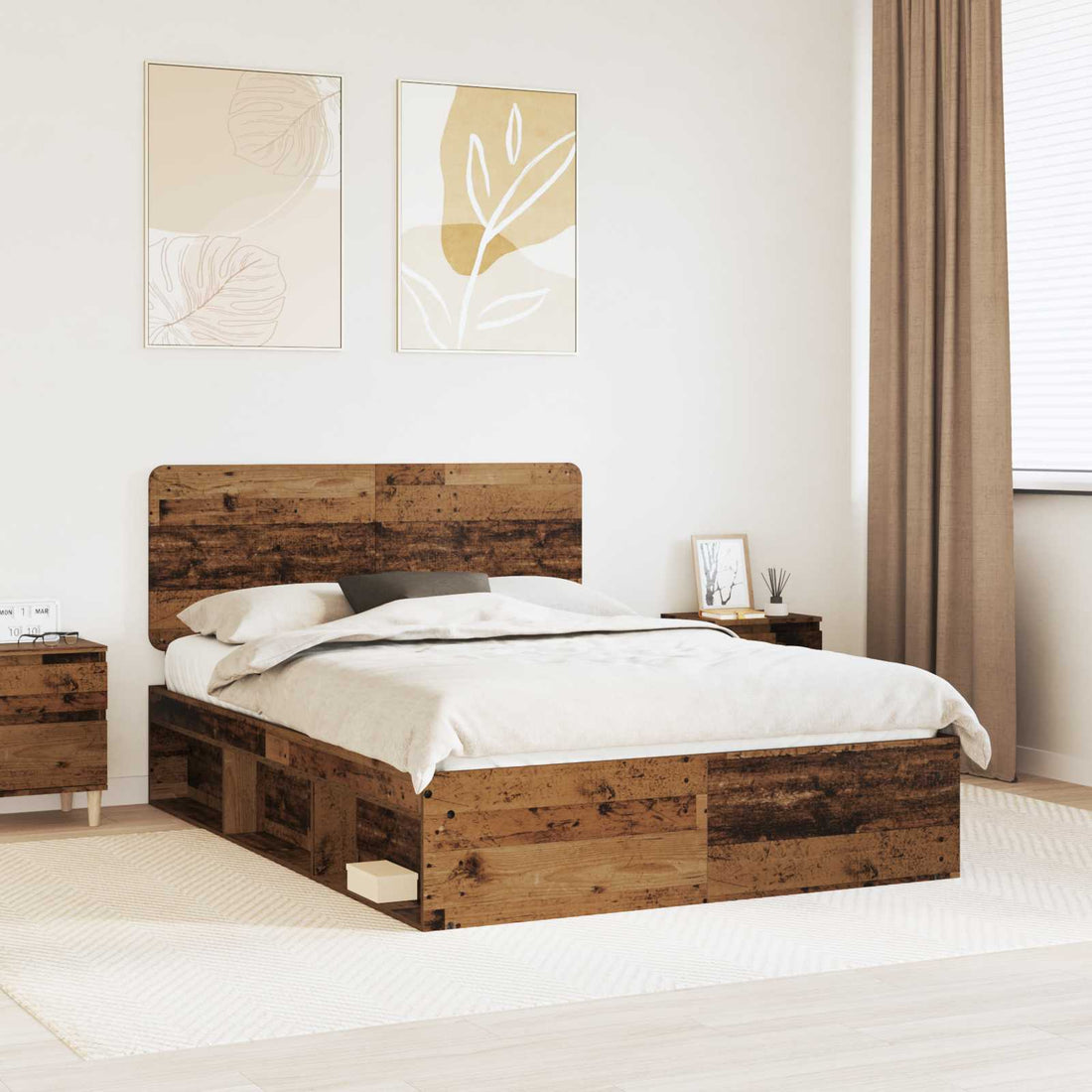 vidaXL Estructura de cama con cabecera Madera vieja 150 x 200 cm