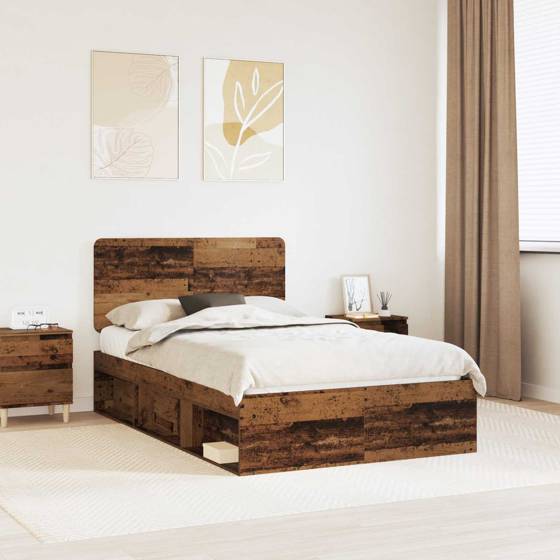 vidaXL Estructura de cama con cabecera Madera vieja 135 x 190 cm