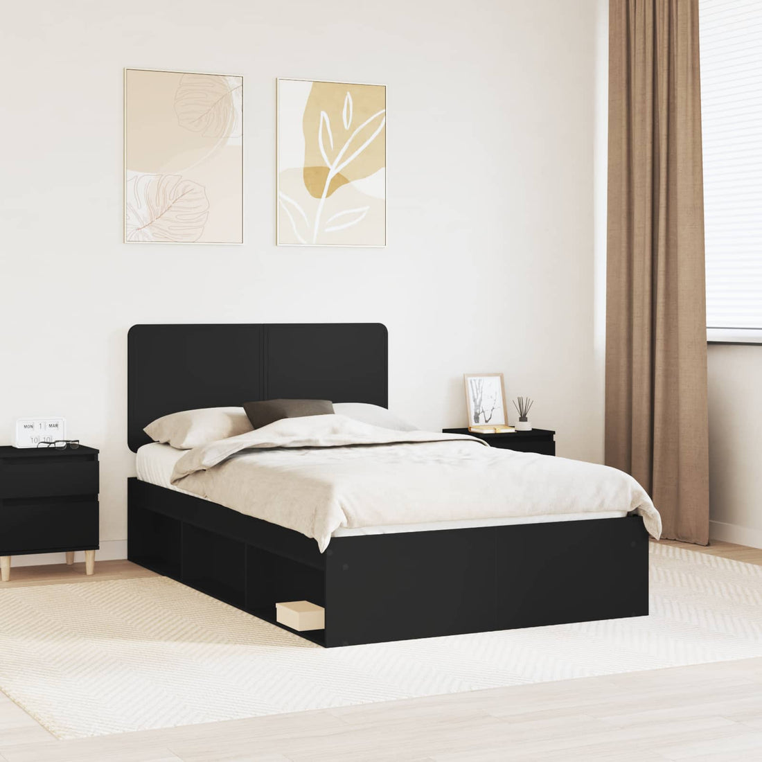 vidaXL Estructura de cama Negro 120 x 200 cm Madera de pino macizo