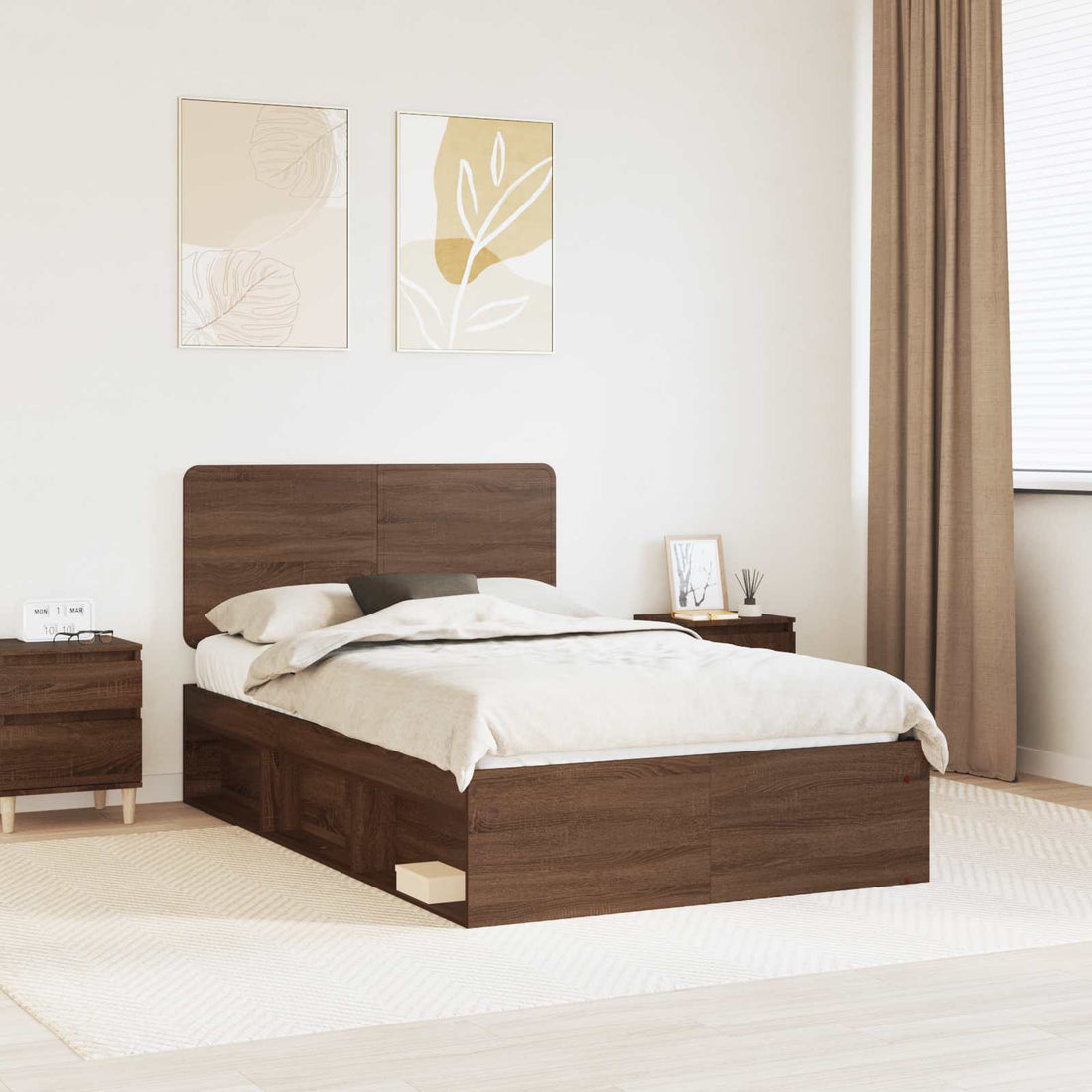 vidaXL Estructura de cama con cabecera Roble Marrón 120 x 190 cm