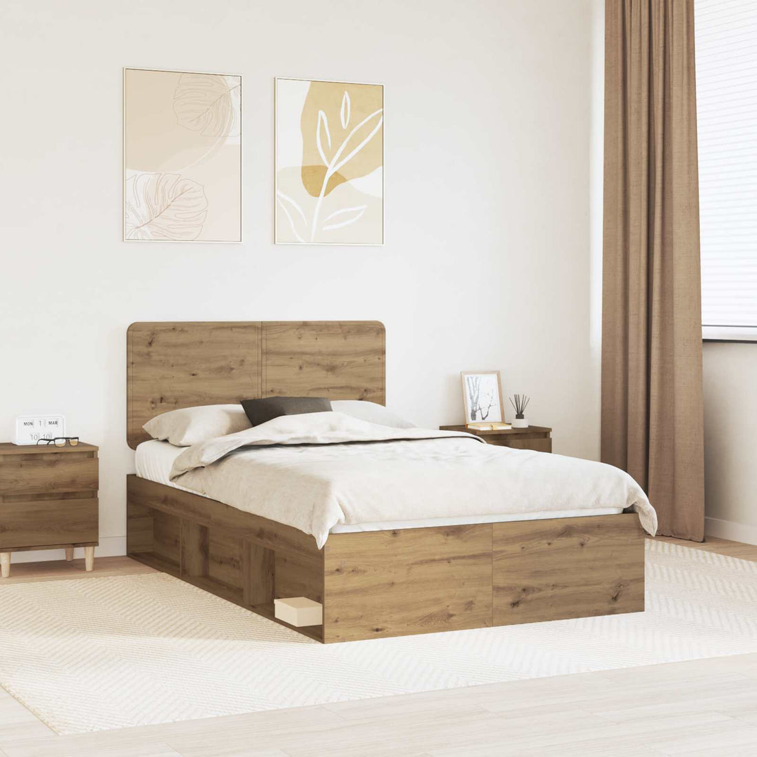 vidaXL Estructura de cama con cabecera Roble artisan 120 x 190 cm