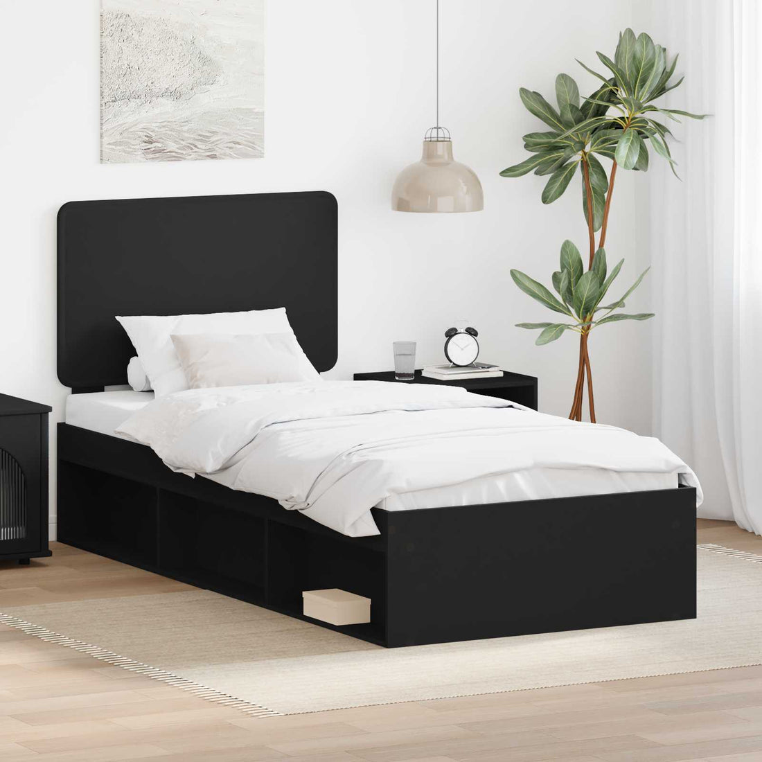 vidaXL Estructura de cama Negro 90 x 200 cm Madera de pino macizo