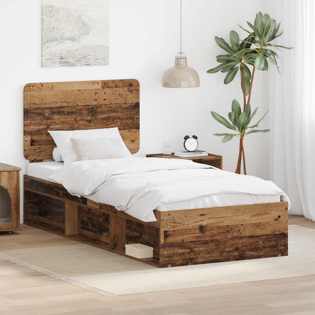 vidaXL Estructura de cama con cabecera Madera vieja 90 x 200 cm